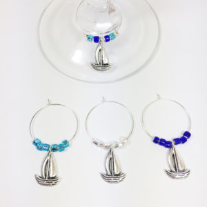 blue sailboat wine charms, Nautical décor, nautical wine charms, unique sailing gifts, gifts for sailing lovers