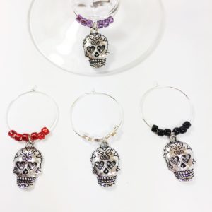 sugar skull wine charms, decorative skull wine charms, decorative skull gift ideas