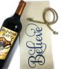 christmas wine bags with Believe in blue glitter, comes with rope jute tie