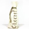 Canvas wine bag with Cheers written in gold glitter vinyl, comes with jute rope tie
