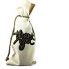 wine bag with rope jute tie, thank you on front in gold glitter and black background