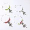 set of 4 candy cane christmas wine charms with red, green and silver glass beads