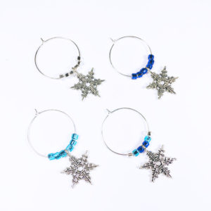 snowflake wine charms, set of 4, with blue and silver glass beads