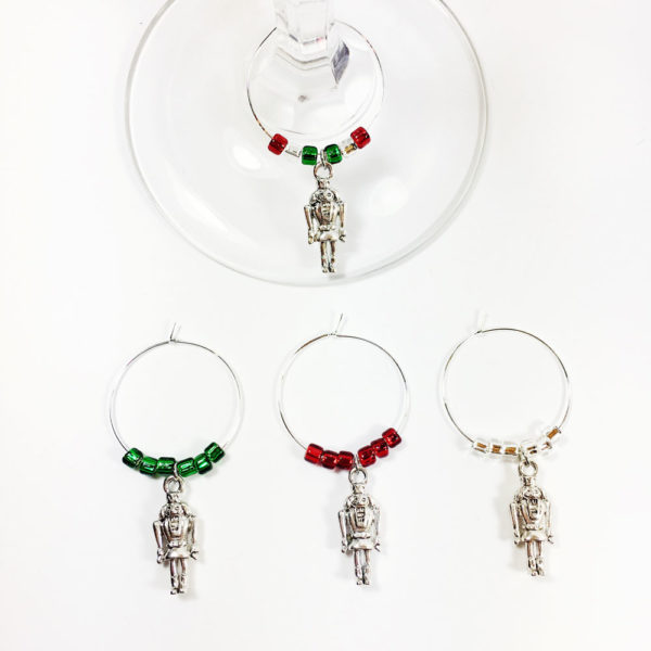 set of 4 christmas wine charms with nutcrackers