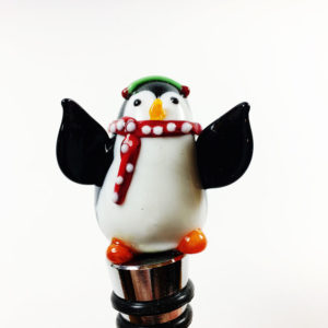 metal wine bottle stopper with adorable glass penguin