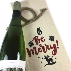 christmas wine bag with Be Merry in red glitter vinyl