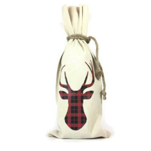 wine bottle gift bags with buffalo plaid deer silhoutte