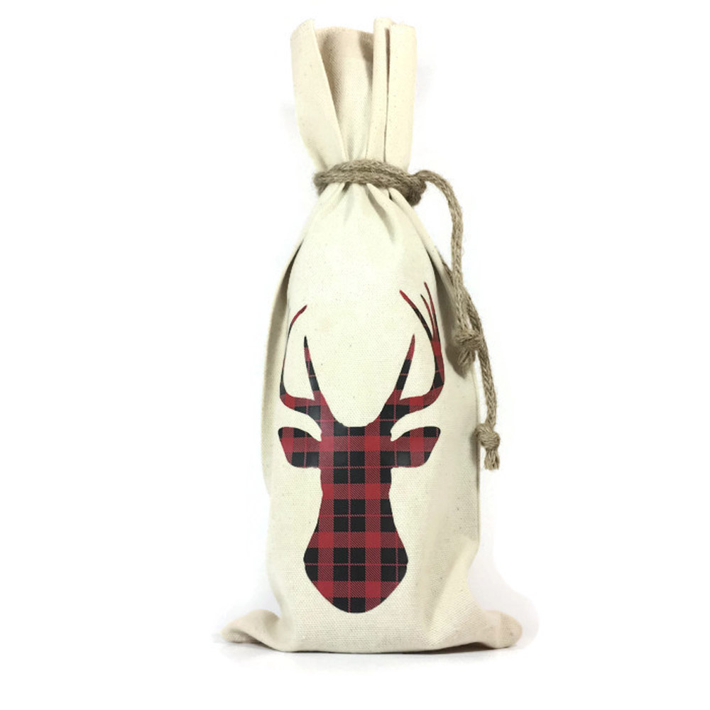 Plaid Reindeer Wine Bottle Gift Bags - Group Therapy Wine