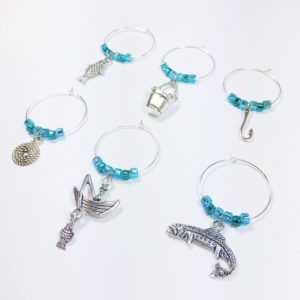 6 fishing themed wine glass charms make ideal gifts for fish lovers