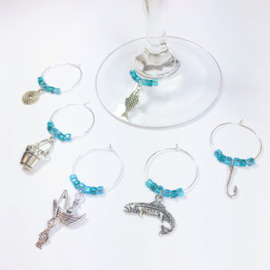 Fishing wine charms include 6 fishing themed wine glass tags