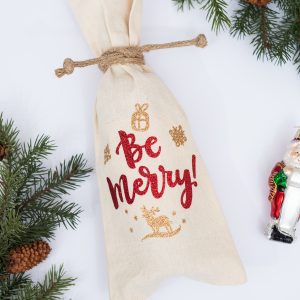 red and gold christmas wine bag