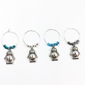set of 4 penguin wine charms