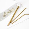 set of 3 gold metal straws with cleaning brush