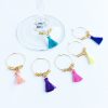 gold wine tags with colorful tassels