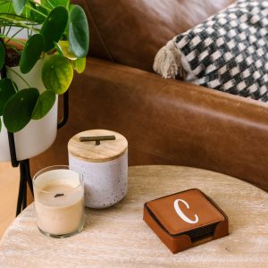 Square Chestnut Leather Coasters