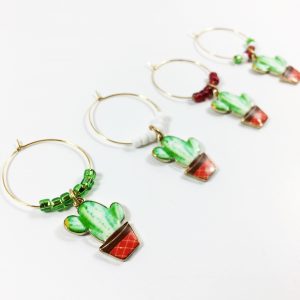 cactus theme gold wine charms set of 4