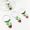 set of 4 green cactus wine charms