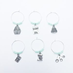 set of 6 wine glass charms baking theme