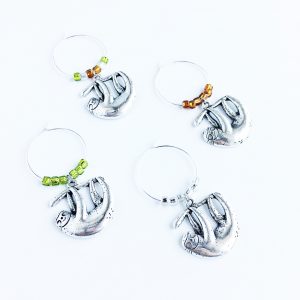 set of 4 sloth wine glass charms
