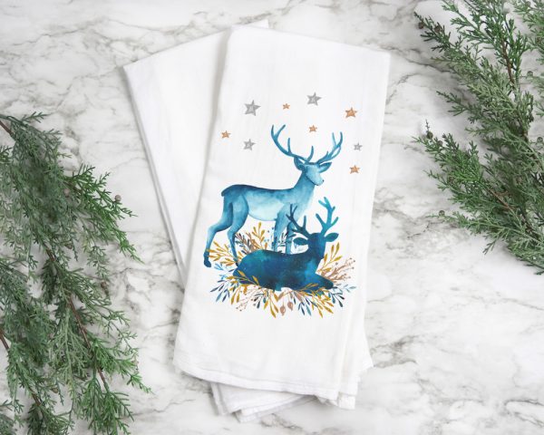 Christmas Deer Kitchen Hand Towel 28x29in flour sack towel