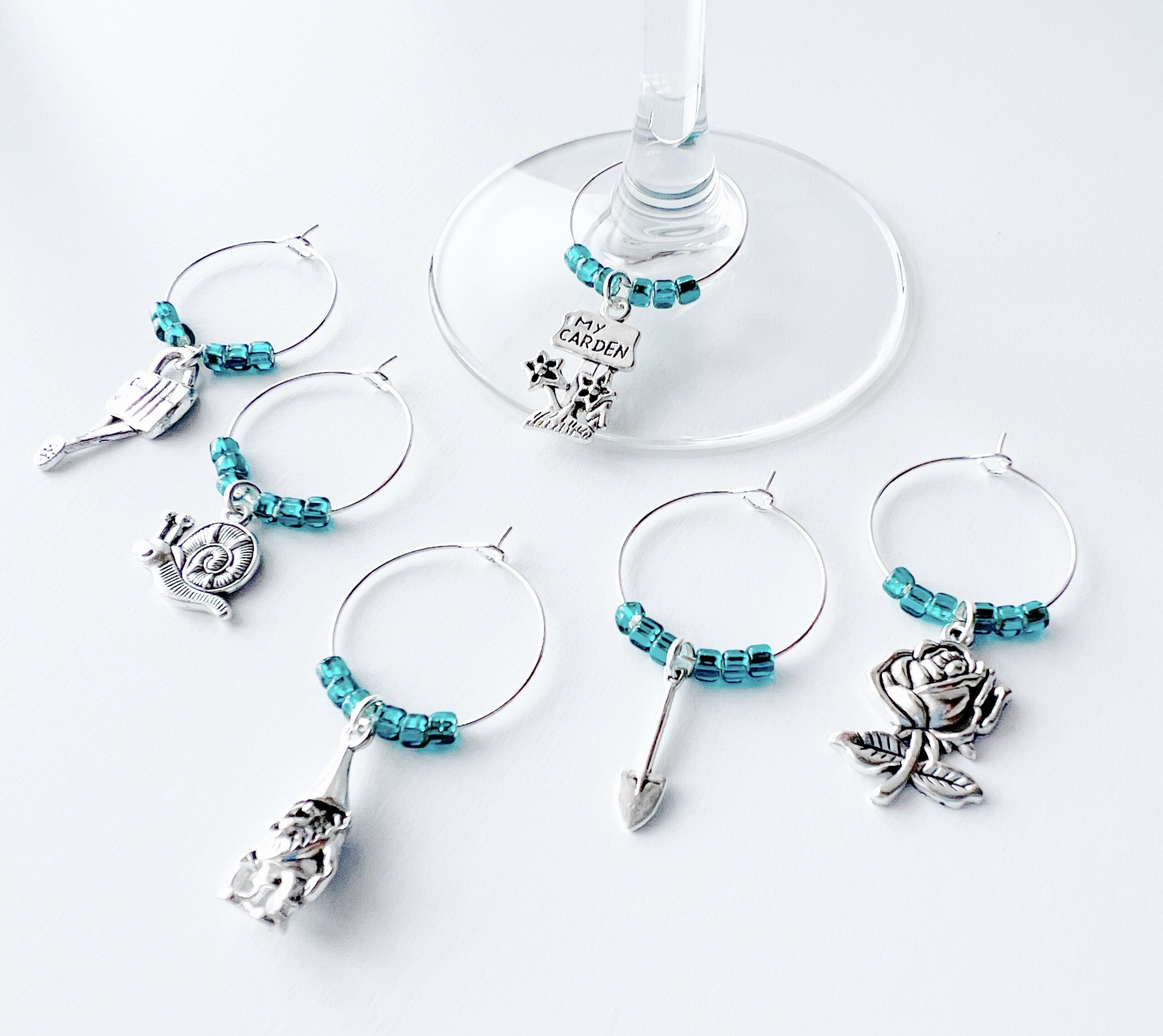 set of 6 plant wine charms