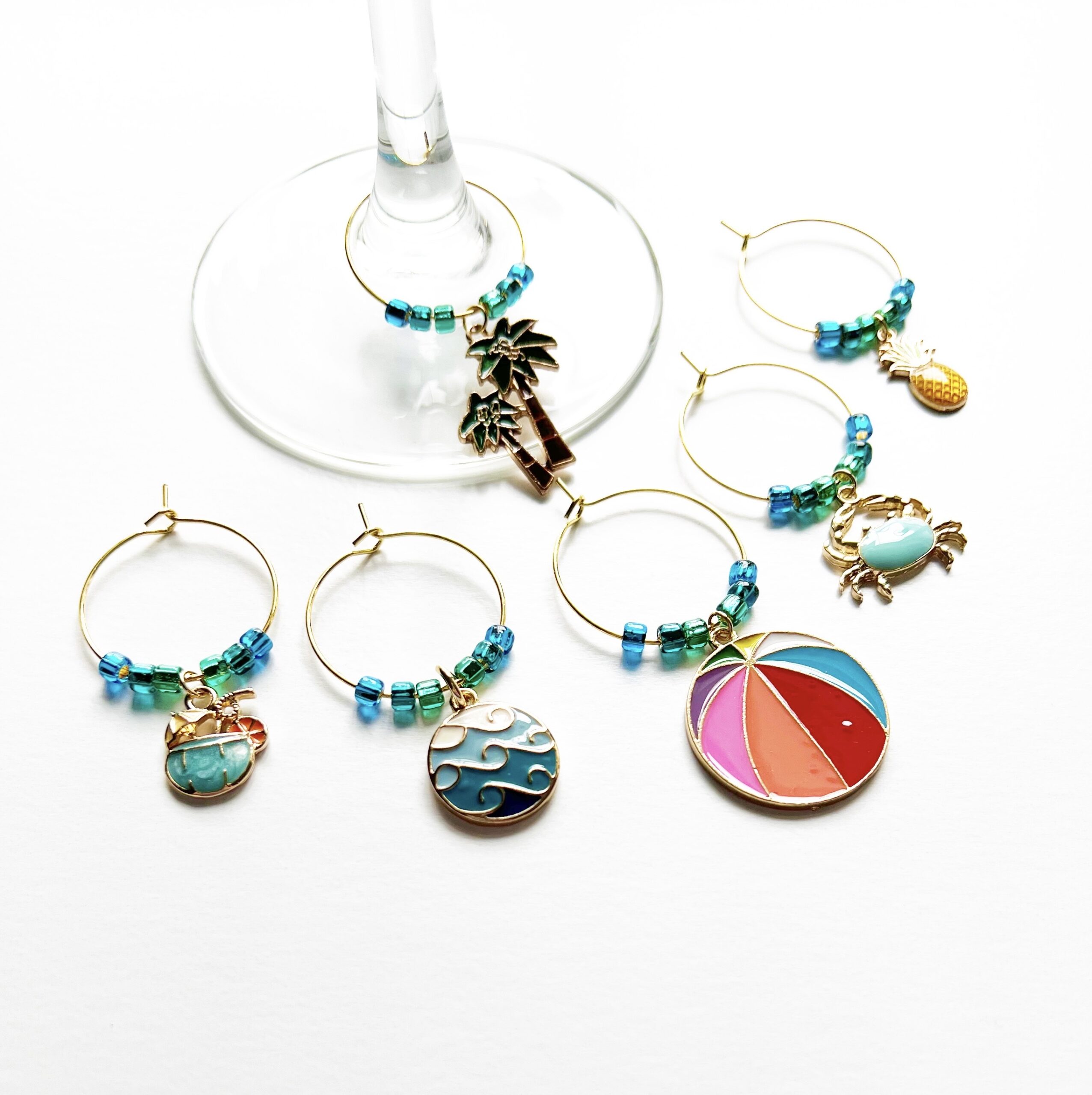 gold wine glass charms set of 6