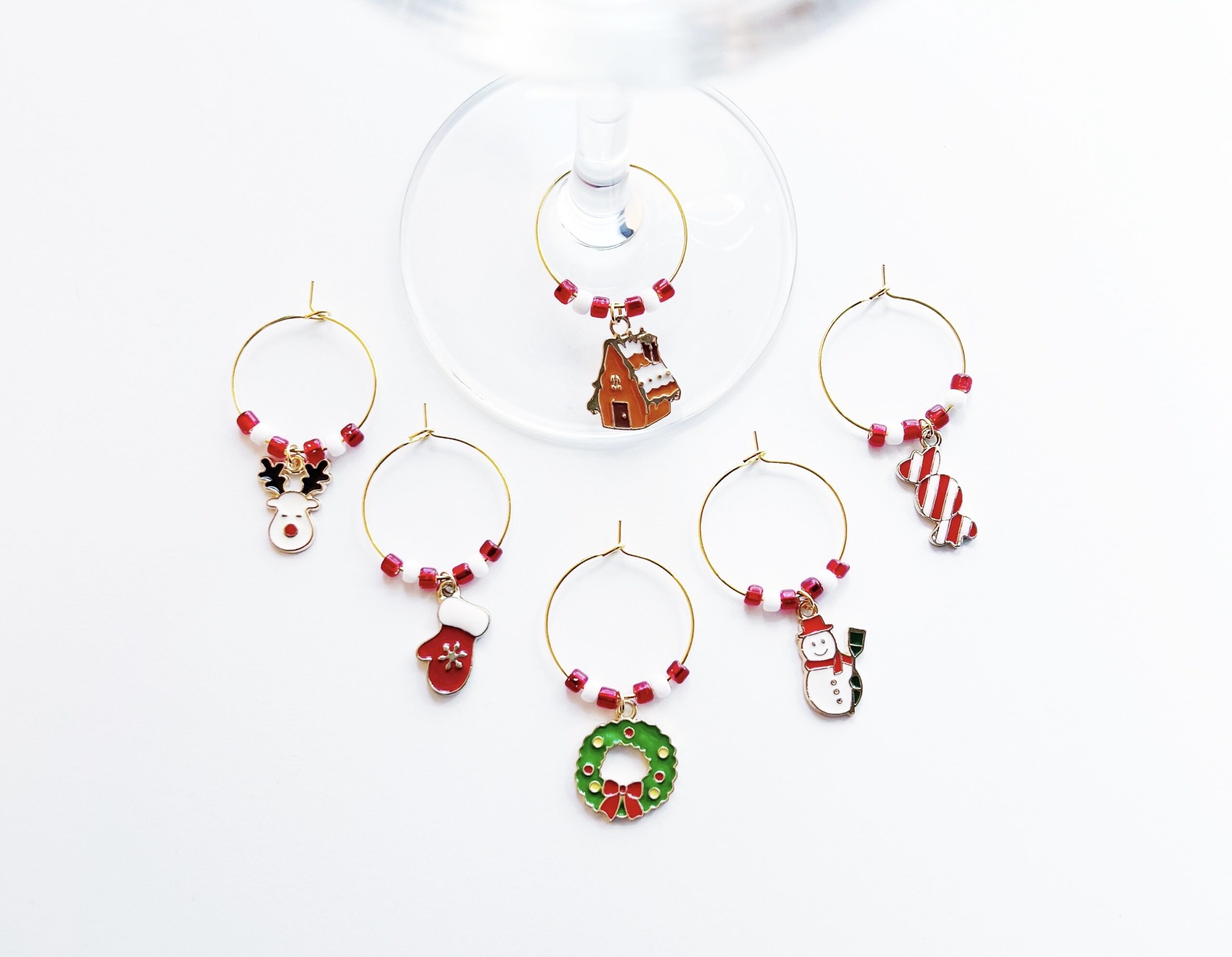 gold christmas wine charms